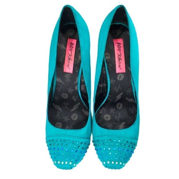 Betsey Johnson Satin Teal Sequin Platform Pump Sz 8.5 - Picture 1 of 8